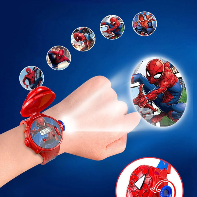 Relógio de Pulso Infantil Digital Projetor Luz 6 Imagens 3D Personagens Disney Homem Aranha Minnie Mouse Presente