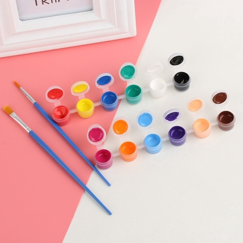 Conjunto de tinta acrílica com 12 cores, kit com 2 pincéis